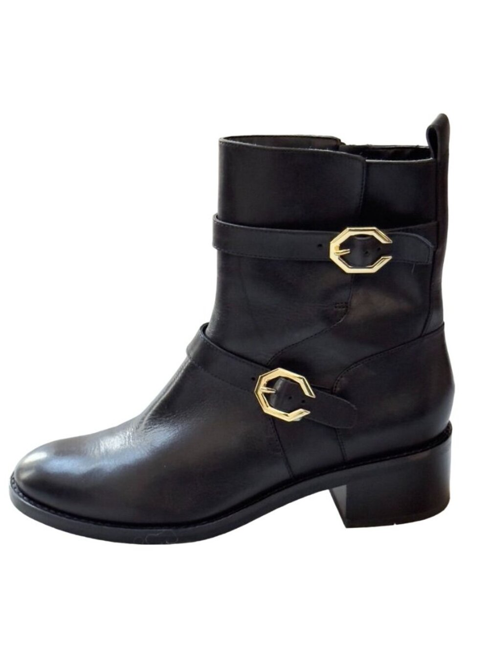 COLE HAAN Women's Leather Ankle Boots Black Side Buckles Size 8.5 - Picture 9 of 12